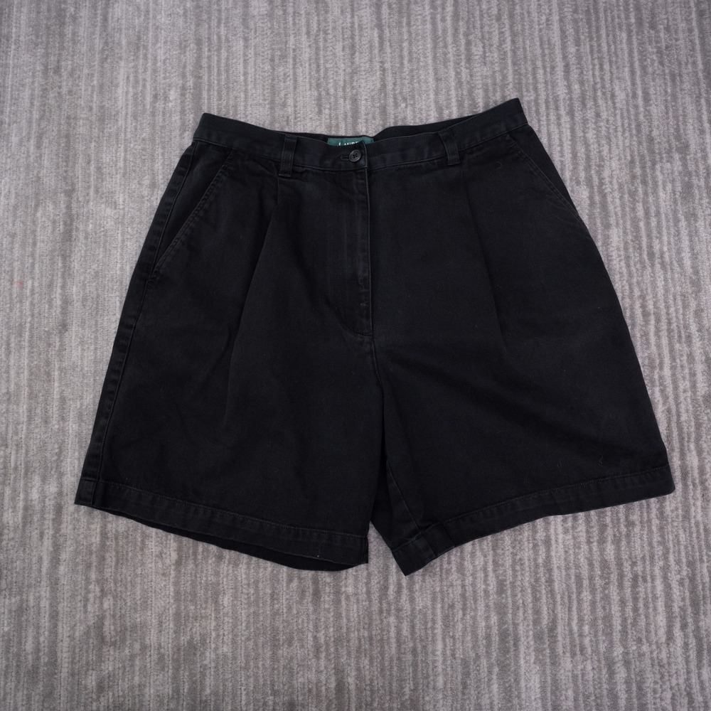 Lauren Ralph Lauren Chino Shorts Womens 8 Black Excellent Pleated Cotton Twill
